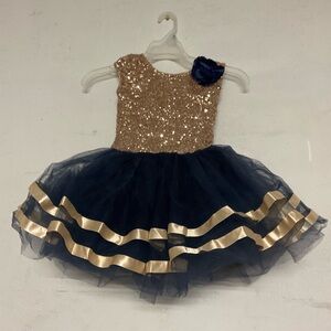 Glittering Gold and Navy Kids Dance Costume